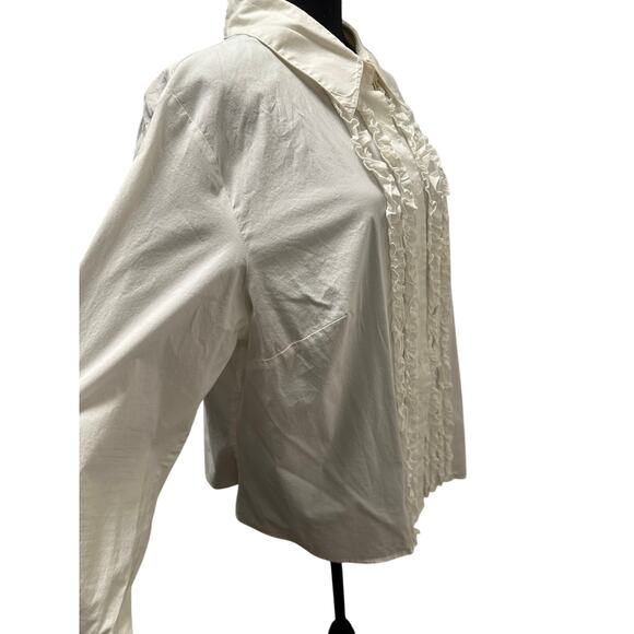 Bloomingdale’s White Button Down Ruffle Blouse - Size 18 EUC - Picture 4 of 8